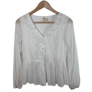 Japna White Ruffled Swiss‎ Dot Peplum V-Neck Blouse Women's Size XS Fairycore